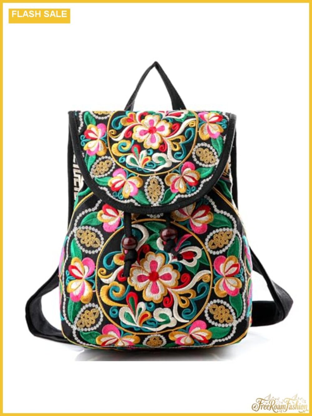 Embroidered Canvas Backpack Purse for Women Small Vintage Daypack